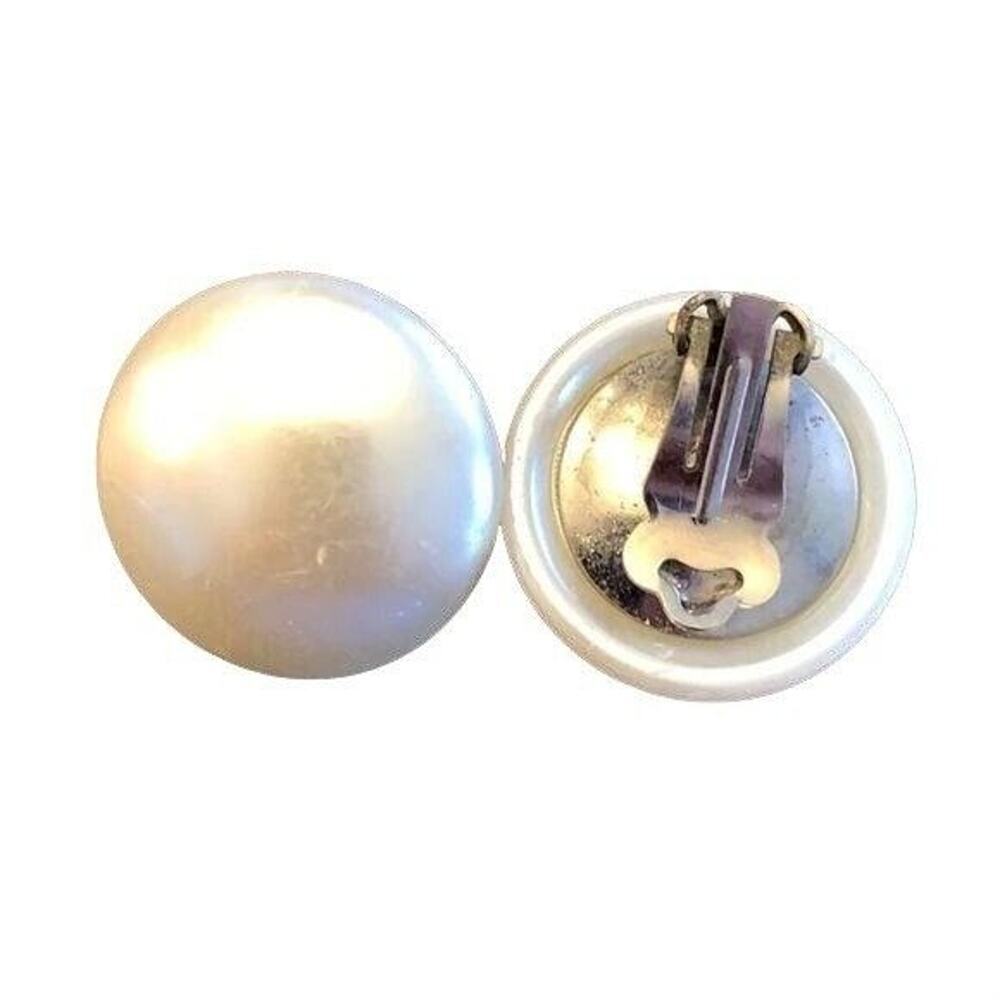 Vintage Faux Pearl Clip On Earrings Large Ivory Cream Round Statement
